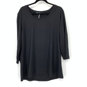 OFEEFAN Womens Tunic Top XL Black 3/4 Sleeve Scoop Neck High Low Hem Stretch